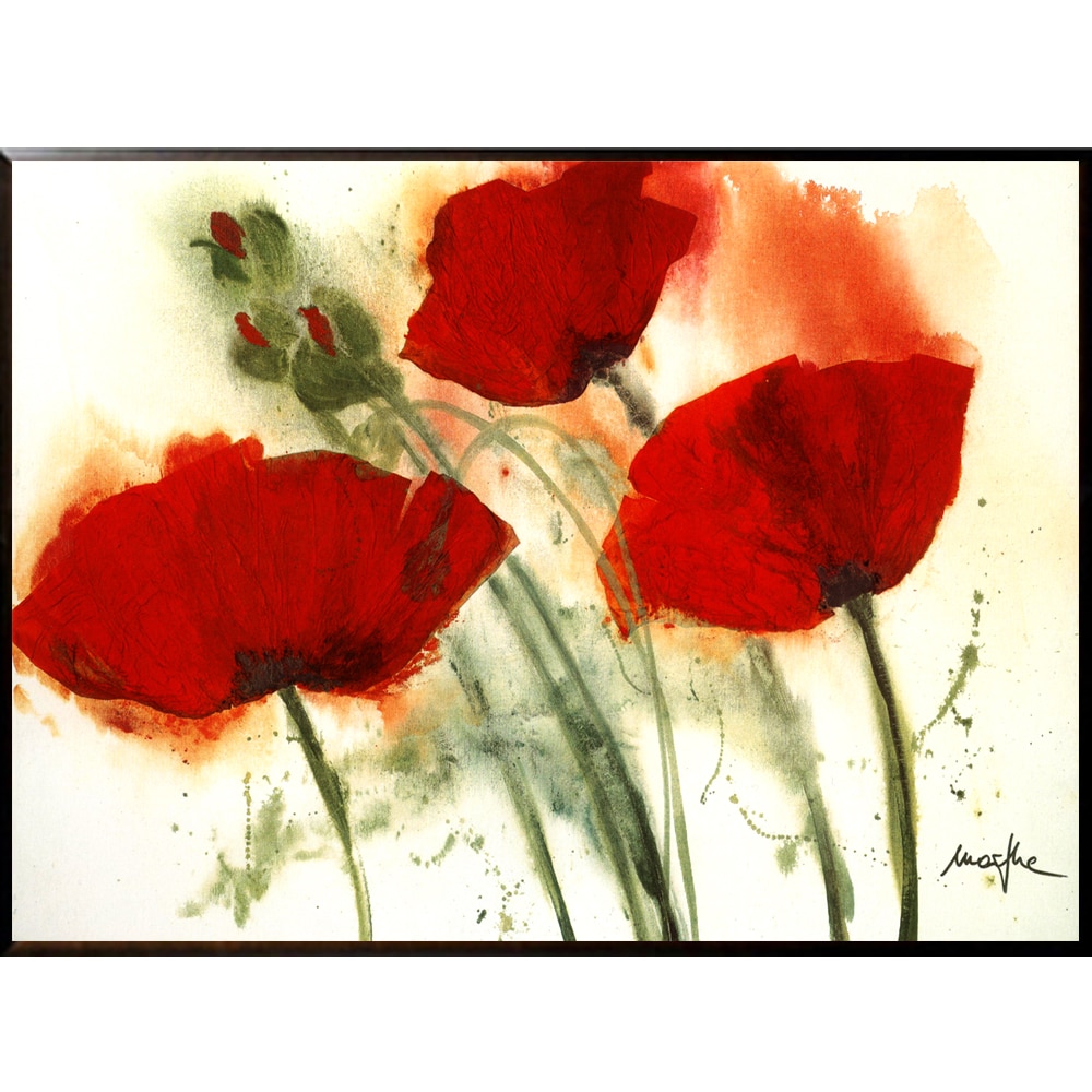 Tablou inramat pe suport de lemn maci rosii Poppies in the Wind IV, 44 x 31 cm