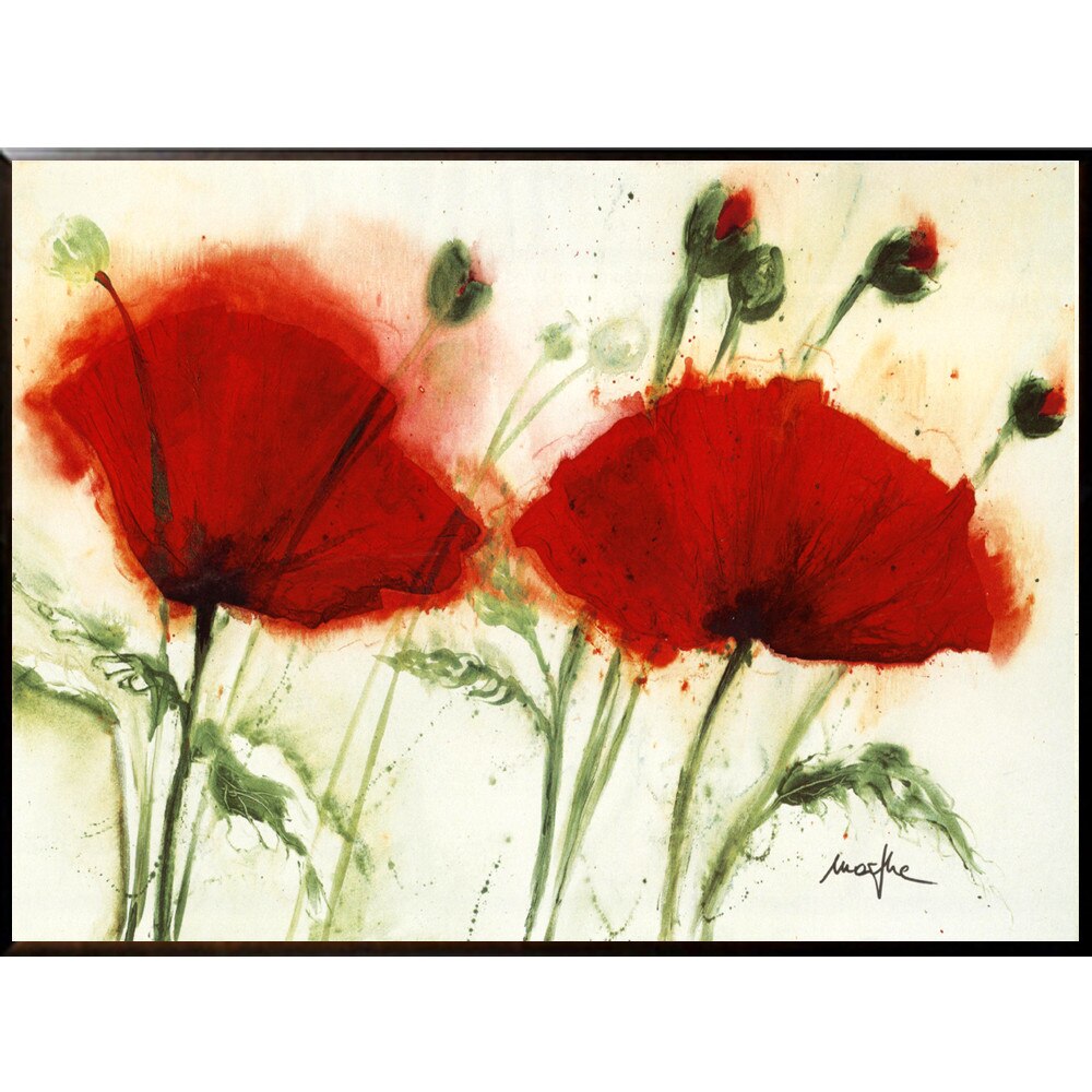 Tablou inramat pe suport de lemn maci rosii Poppies in the Wind III, 44 x 31 cm