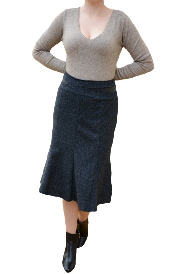 Fusta casual, cu insertii de piele ecologica, D&J Exclusive, Albastru marin, 46