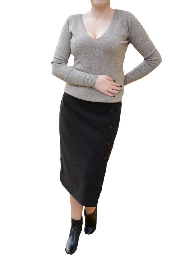 Fusta fashion, cu design de nasturi aplicati, D&J Exclusive, Maro