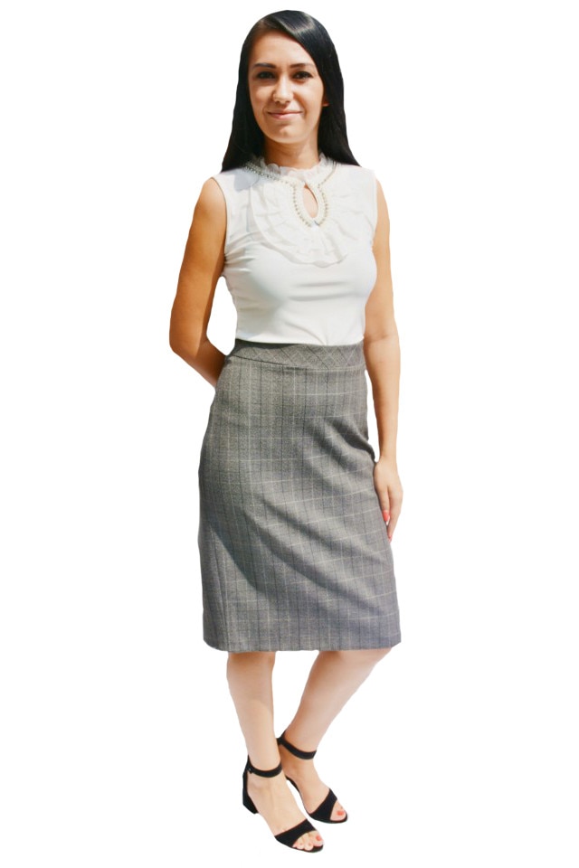 Fusta eleganta, in carouri, cambrata pe silueta, D&J Exclusive, Gri deschis