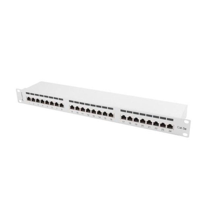 Lanberg összekötő panel, 24 port, 1U, cat. 5e, árnyékolt, szürke