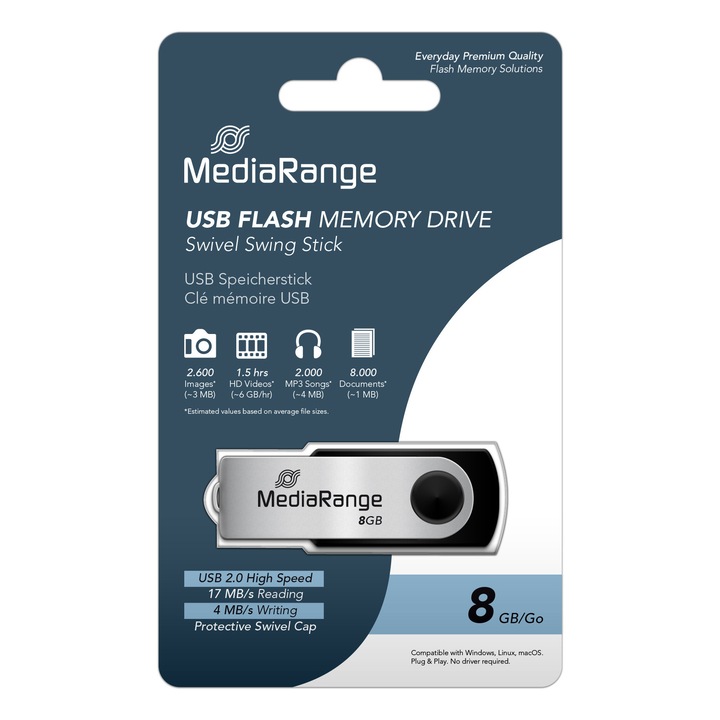 Memorie USB Mediarange MR908 capacitate 8GB, capac rotativ