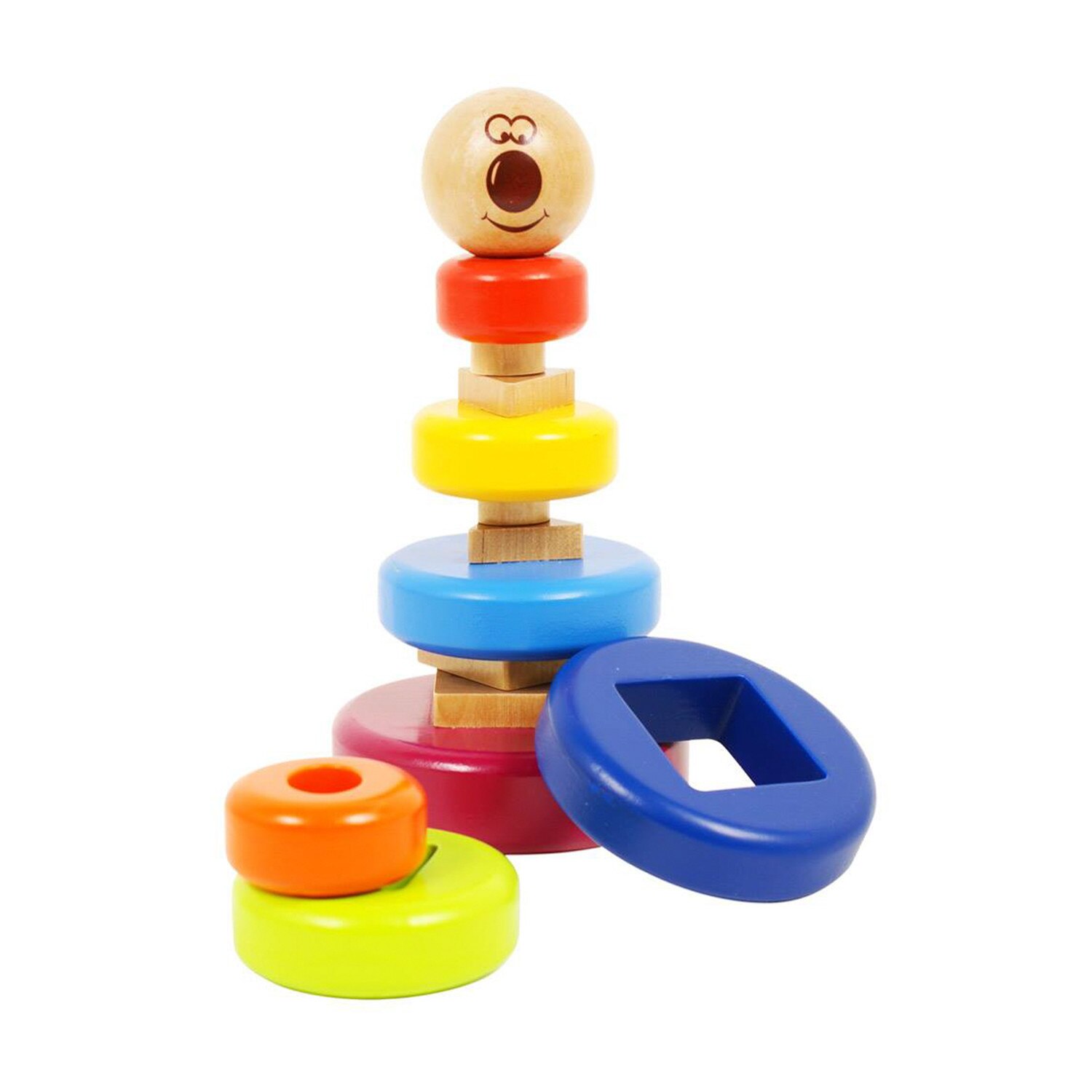 Jucarie de stivuit din lemn, Garibel, in culori curcubeu