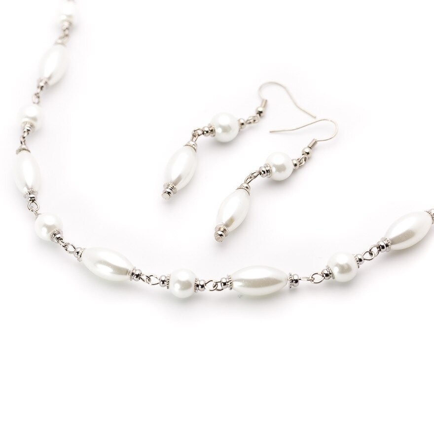 Set 2 piese, Eurozone, sirag margele si cercei, alb perlat