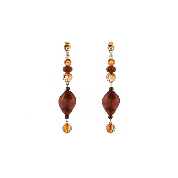 Cercei lungi Murano,cristale®, placati cu aur 24K , Elica Maro