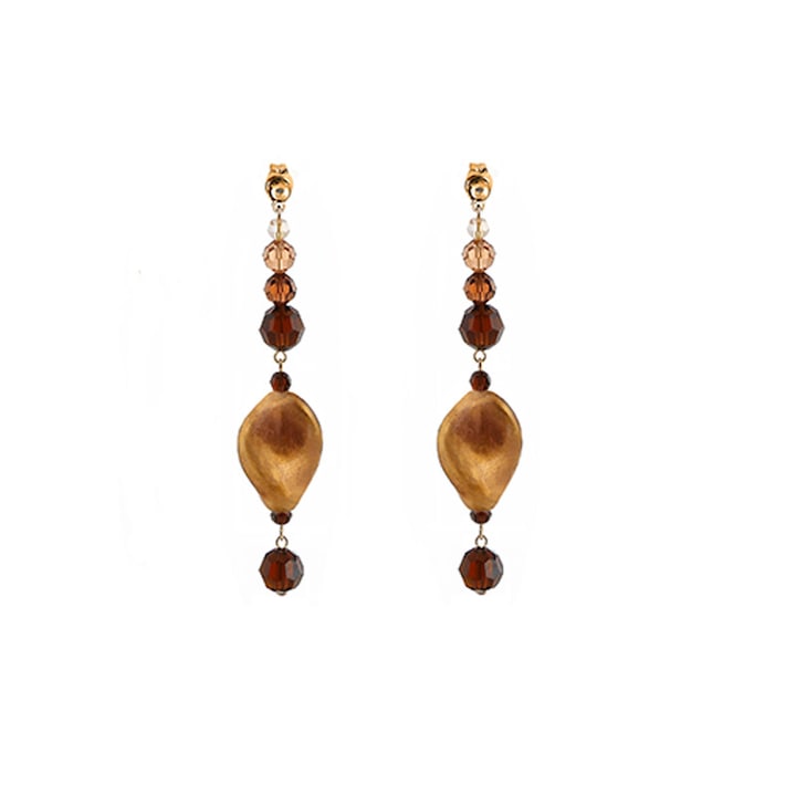 Cercei lungi Murano,cristale®, placati cu aur 24K , Elica Mocca