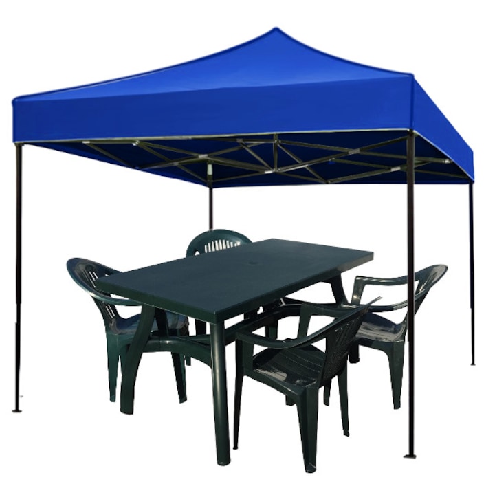 Culinaro zászló összecsukható sátor 3x3m kék vízálló acél zenekar terített asztal szék 4 CU