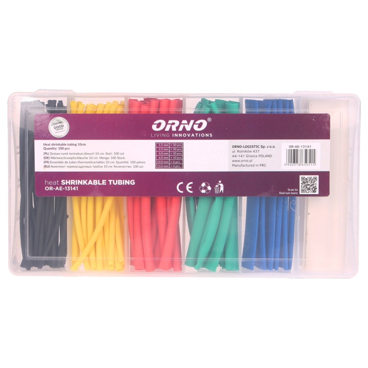 Set tuburi termocontractabile ORNO OR-AE-13141, multicolor, 1.5 mm - 13 mm, 100 buc x 10 cm/set, Marcarea, Izolarea si Asigurarea Cablurilor, ideale pentru Instalatii electrice si proiecte DIY