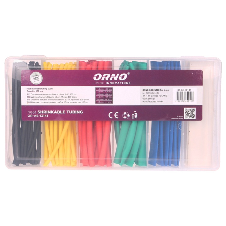 Set tuburi termocontractabile ORNO OR-AE-13141, multicolor, 1.5 mm - 13 mm, 100 buc x 10 cm/set