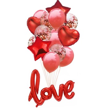 Buchet de 15 Baloane LOVE, Balon Folie, Latex 12 inchi, Latex Transparent cu Confetti, Plus Rabant, Culoare Rosu Buchet de 15 Baloane LOVE, Balon Folie, Latex 12 inchi, Latex Transparent cu Confetti, Plus Rabant, Culoare Rosu