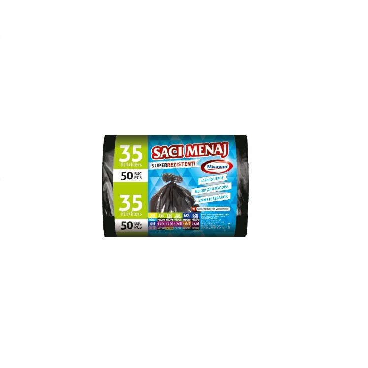 Saci menajeri Misavan, 50 buc, super rezistenti, 35L, din Polietilena LDPE