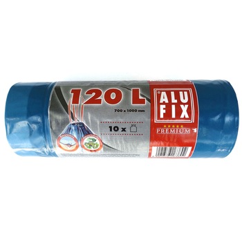 Saci menajeri Alufix cu banda, 10 buc, albastri din LDPE, 120L, 100 x 70 cm Saci menajeri Alufix cu banda, 10 buc, albastri din LDPE, 120L, 100 x 70 cm