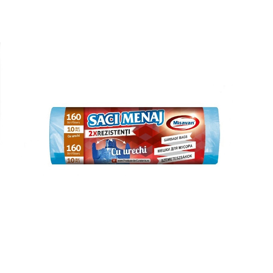 Saci menajeri Misavan, 10 buc albastri cu manere, 160L, din Polietilena HDPE