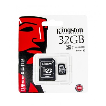 Card de memorie Kingston MicroSDHC, 32GB, Class 10 + Adaptor Card de memorie Kingston MicroSDHC, 32GB, Class 10 + Adaptor