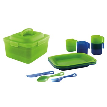 Set vesela camping, Enders All in One, 25 ps, albastru/verde Set vesela camping, Enders All in One, 25 ps, albastru/verde