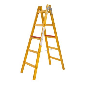 Scara dubla din lemn cu 5 trepte, carlig pentru galeata vopsea - 175 cm Scara dubla din lemn cu 5 trepte, carlig pentru galeata vopsea - 175 cm