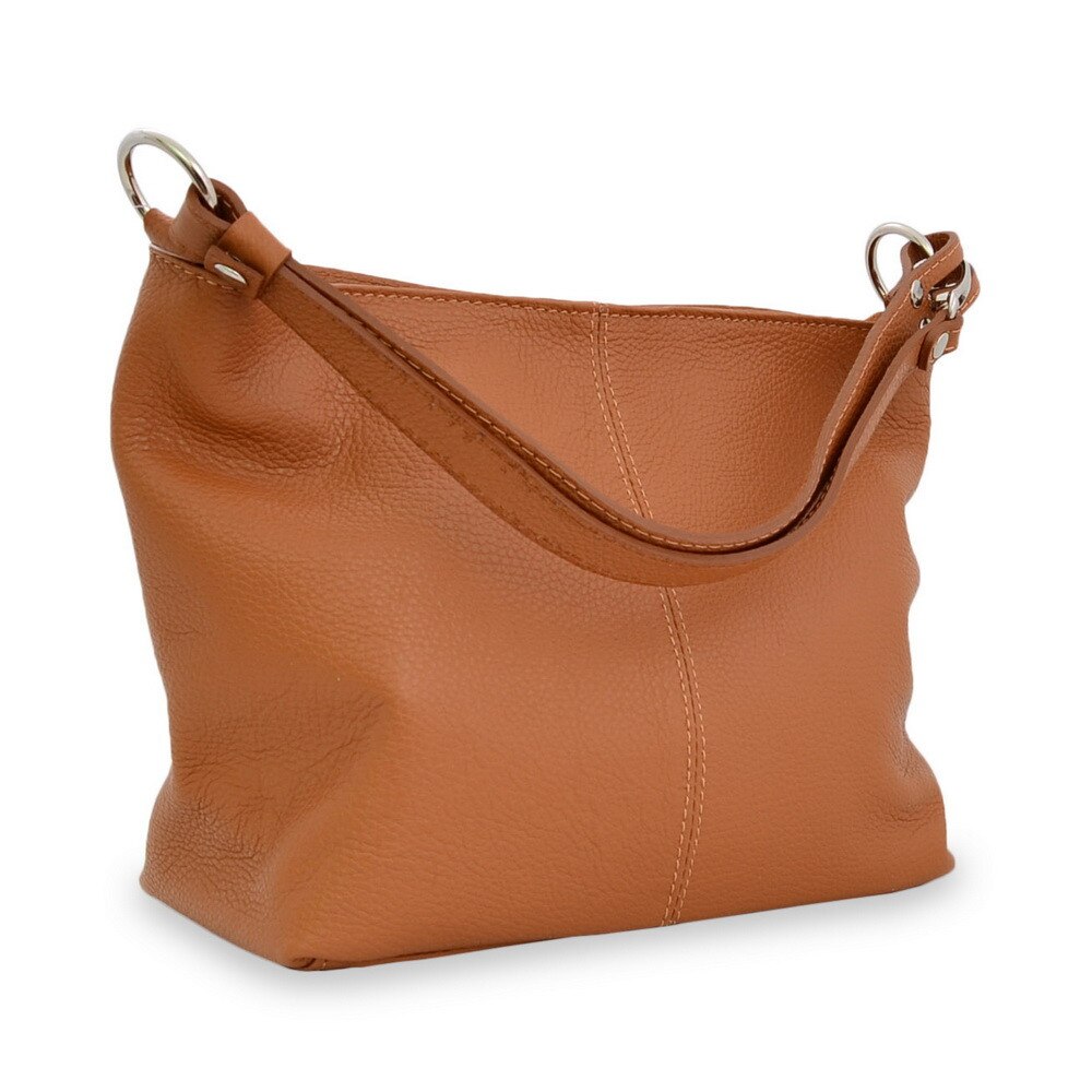 Geanta casual Pure Morning, de dama, piele naturala, culoare maro camel, dimensiune medie