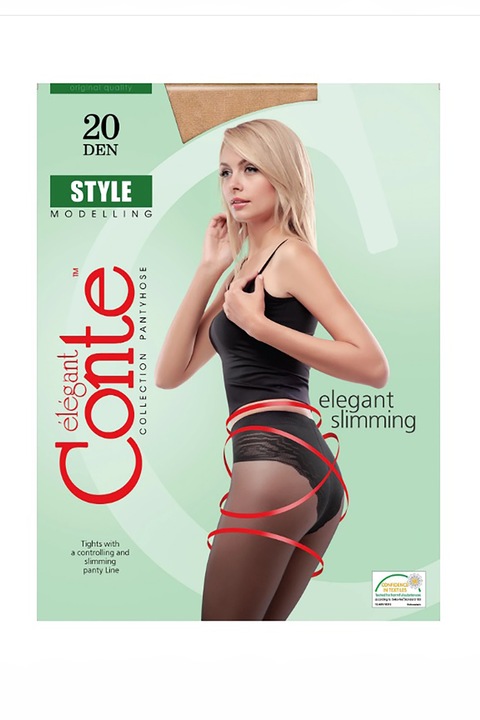 Ciorap Style 20 Den, cu chilot dantelat, Conte Elegant, Alb/Negru