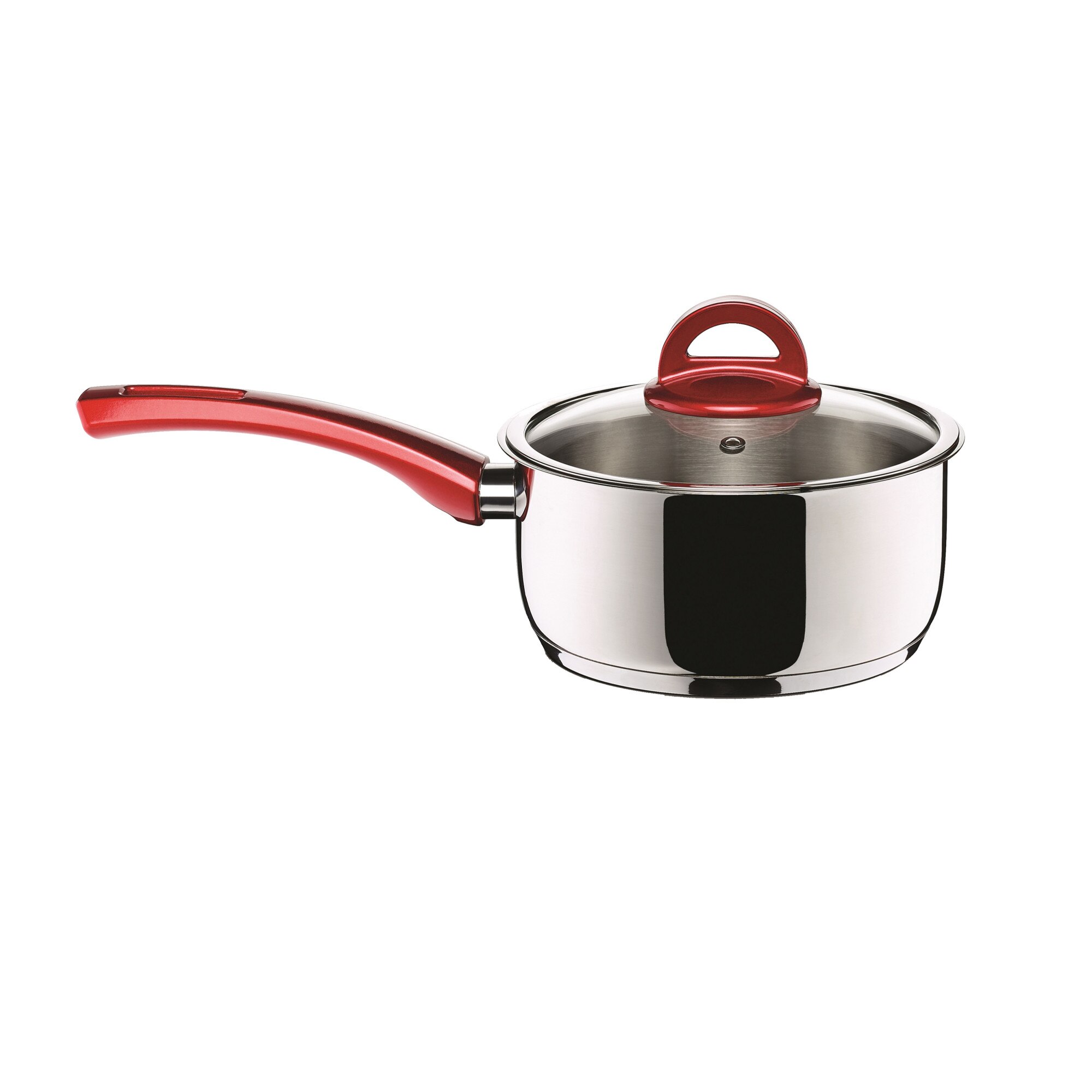 Sosiera inox Pyramis ESSENTIO, diametru 18cm, capacitate 1.5 litri, capac sticla temperata, finisaj lucios, potrivita pentru toate tipurile de plite