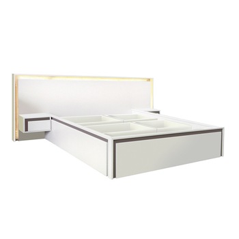 Pat dublu cu noptiere incluse pe tablie si lumini, San Domingo, pal Argintiu/ bronz, 265 x 217 x 105/ 45 Pat dublu cu noptiere incluse pe tablie si lumini, San Domingo, pal Argintiu/ bronz, 265 x 217 x 105/ 45