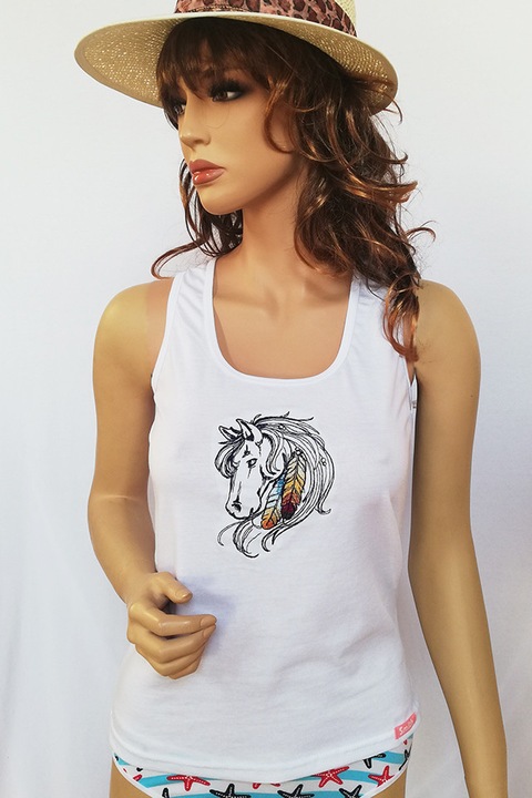 Hímzett trikó fehér, lófej, Fehér