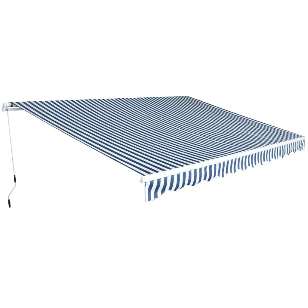 Copertina retractabila cu actionare manuala, vidaXL, Tesatura, Albastru cu alb, 450 x 250 cm