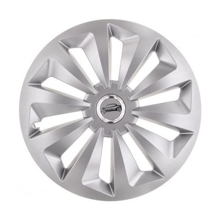 Set 4 capace roti pe 14 inch, culoare argintiu Ring Fox cu inel cromat din material ABS durabil cu standarde de calitate