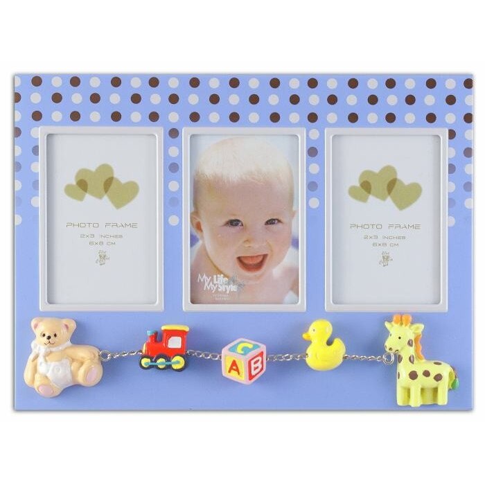Rama foto multipla Baby Dots, ProCart, 3 poze 6x8 cm, figurine, metal, albastru