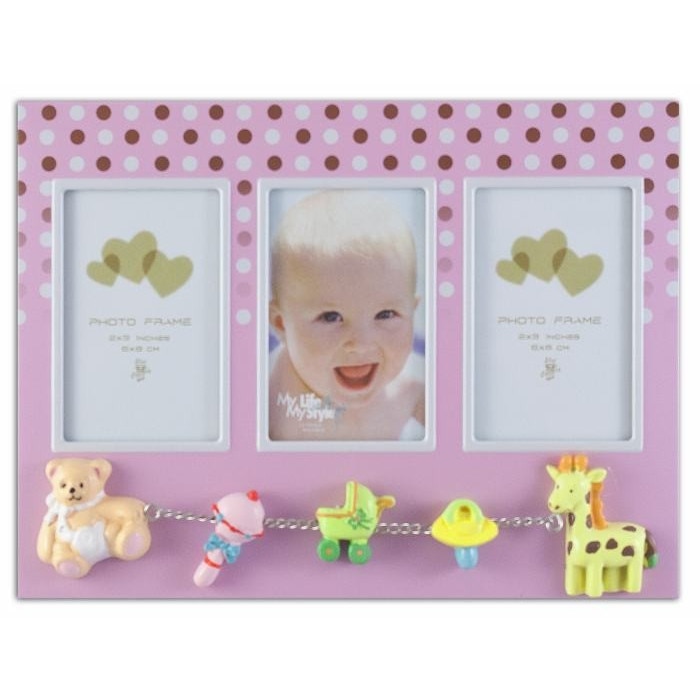 Rama foto multipla Baby Dots, ProCart, 3 poze 6x8 cm, figurine, metal, roz