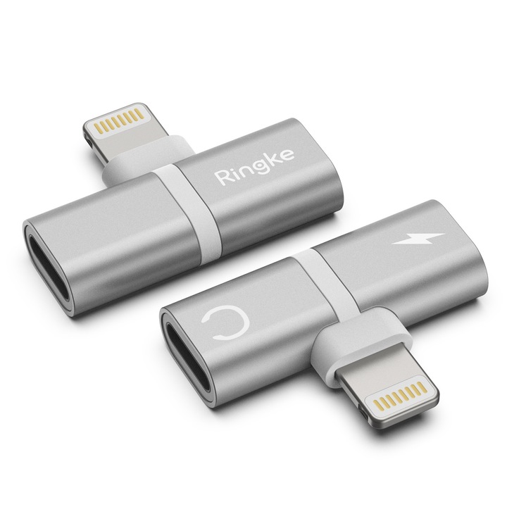 Ringke Dual Lightning Audio adapter, fejhallgató elosztó és töltő iPhone-hoz, ezüst