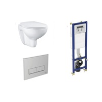 set complet vas wc suspendat grohe bau ceramic rimless fara rama cu capac inchidere lenta si rezervor cadru si clapeta cromata ideal standard imagen 27_0_
0
