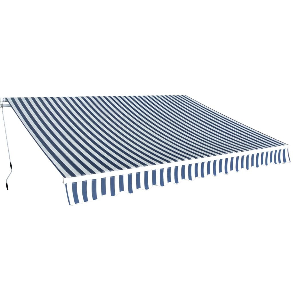 Copertina retractabila cu actionare manuala, vidaXL, Tesatura, Albastru cu alb, 350 x 250 cm