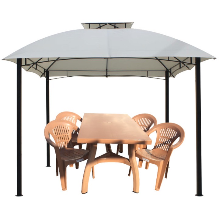 Culinaro sátor pavilon udvarra 3x3m acélváz tető bézs terített asztal 4 székkel