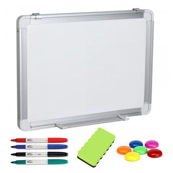 Tabla alba magnetica 90x60 cm rama aluminiu 5 ani garantie, +Plus Office+Set 4 markere+burete+magneti Tabla alba magnetica 90x60 cm rama aluminiu 5 ani garantie, +Plus Office+Set 4 markere+burete+magneti