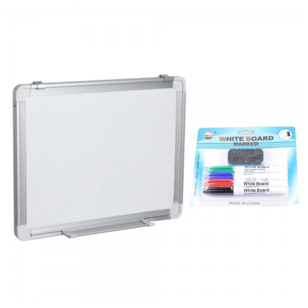 Tabla alba magnetica 90x120 cm rama aluminiu 5 ani garantie, +Plus Office+Set 4 markere+burete