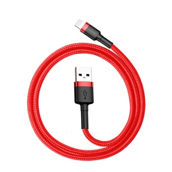 Cablu Lightning pentru iPhone, QC3.0 , 2.4A , 0.5M, BASEUS Cafule Durable Nylon, rosu Cablu Lightning pentru iPhone, QC3.0 , 2.4A , 0.5M, BASEUS Cafule Durable Nylon, rosu