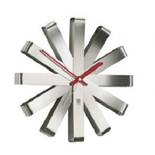 Ceas de perete in forma de panglica Umbra, Otel, Argintiu