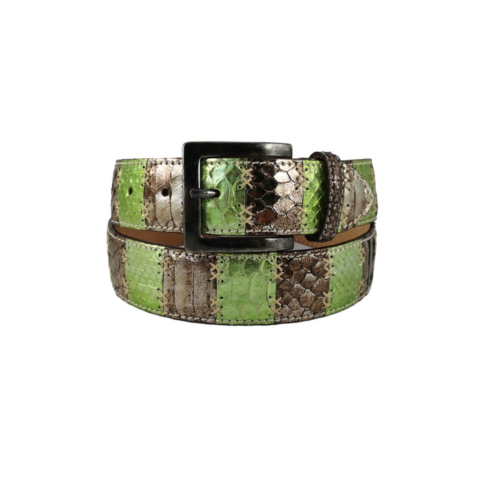 Curea din Piele de Sarpe, Verde si Maro, 95-110 cm