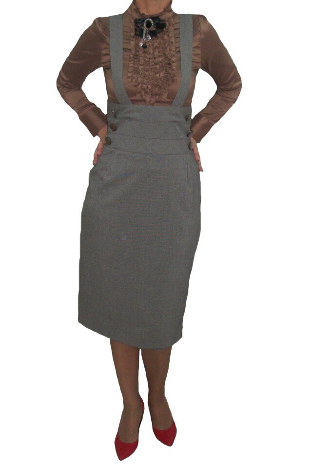 Fusta moderna, conica, talie inalta, design cu nasturi, D&J Exclusive, Gri