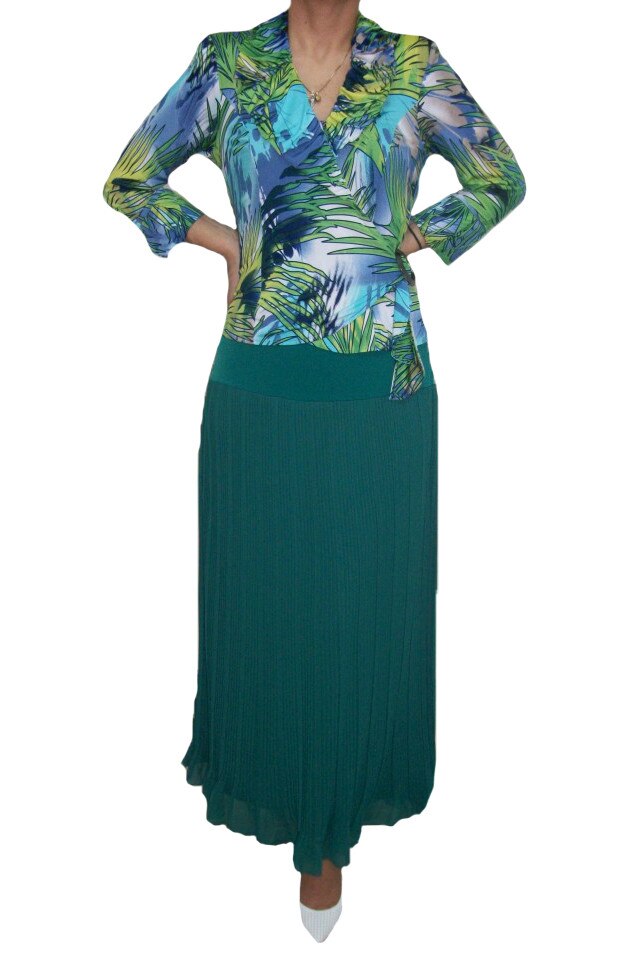 Fusta eleganta, lunga, cu pliseuri, D&J Exclusive, Turcoaz