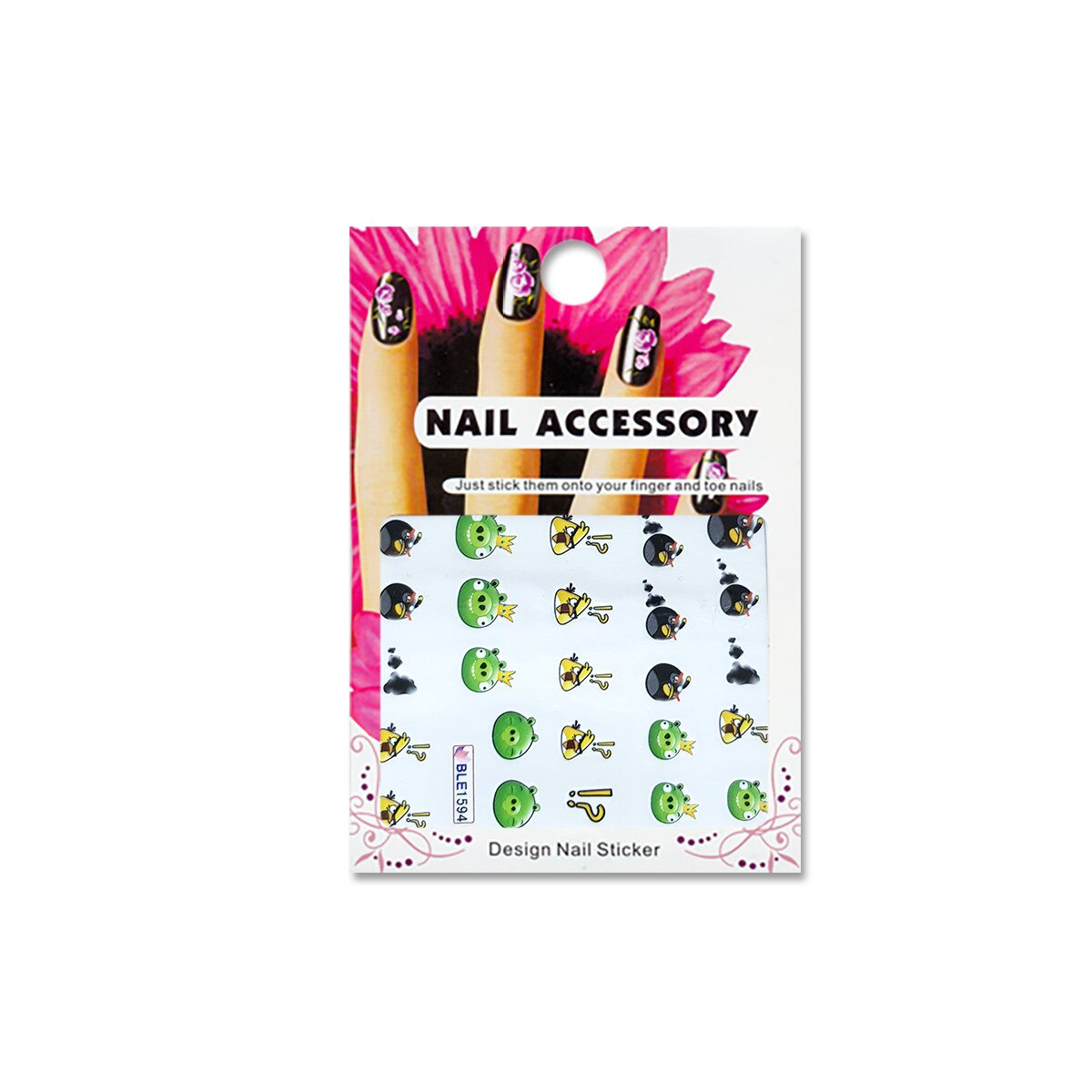 Tatuaj sticker cu efect acrilic pentru decor unghii BLE1594, MoonbasaNails, Multicolor