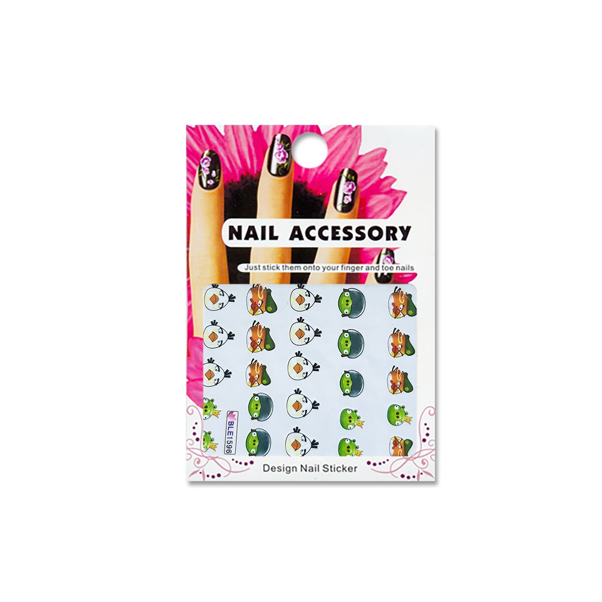 Tatuaj sticker cu efect acrilic pentru decor unghii BLE1596, MoonbasaNails, Multicolor