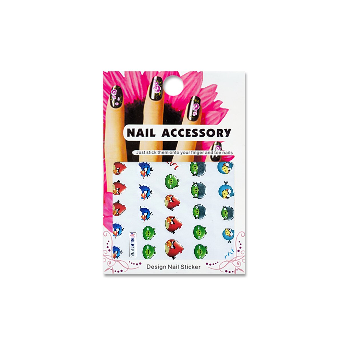 Tatuaj sticker cu efect acrilic pentru decor unghii BLE1595, MoonbasaNails, Multicolor