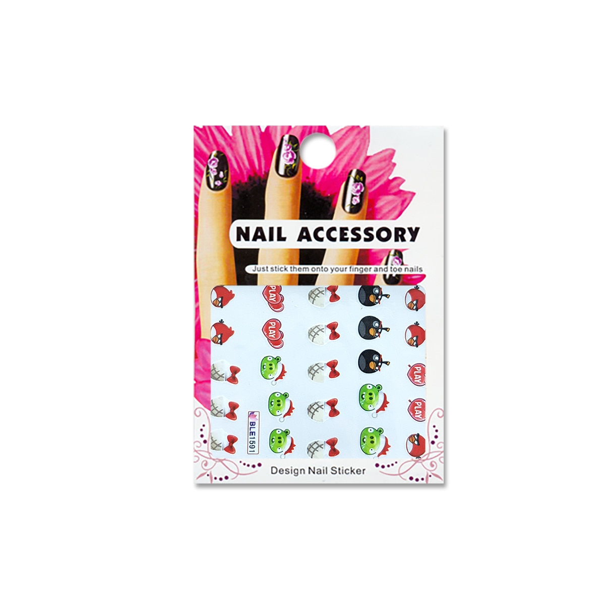 Tatuaj sticker cu efect acrilic pentru decor unghii BLE1591, MoonbasaNails, Multicolor