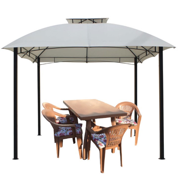 Culinaro sátor pavilon udvarra 3x3m acélváz tető bézs szett asztal 4 székkel, 4 párna