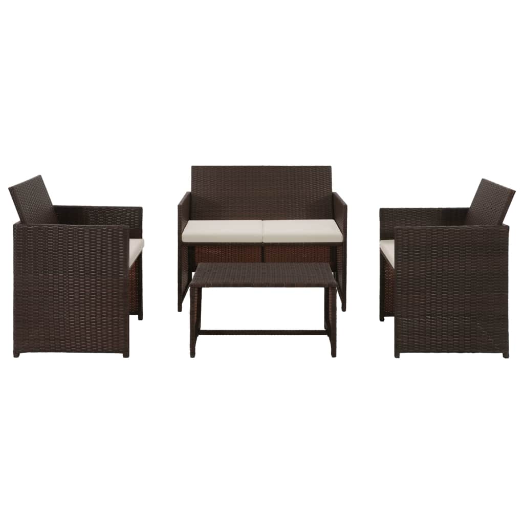 Set mobilier de gradina, cu masa si fotolii, vidaXL, Poliratan, Maro, 70 x 40 x 38 cm