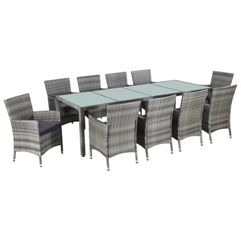 Set mobilier de gradina cu masa si 10 scaune, vidaXL, Poliratan, Gri, 250 x 100 x 74 cm Set mobilier de gradina cu masa si 10 scaune, vidaXL, Poliratan, Gri, 250 x 100 x 74 cm