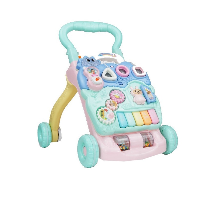 Premergator cu melodii si jucarii interactive detasabile NOVOKIDS® Baby Piano Walker, platforma muzicala detasabila, Antepremergator, Roz