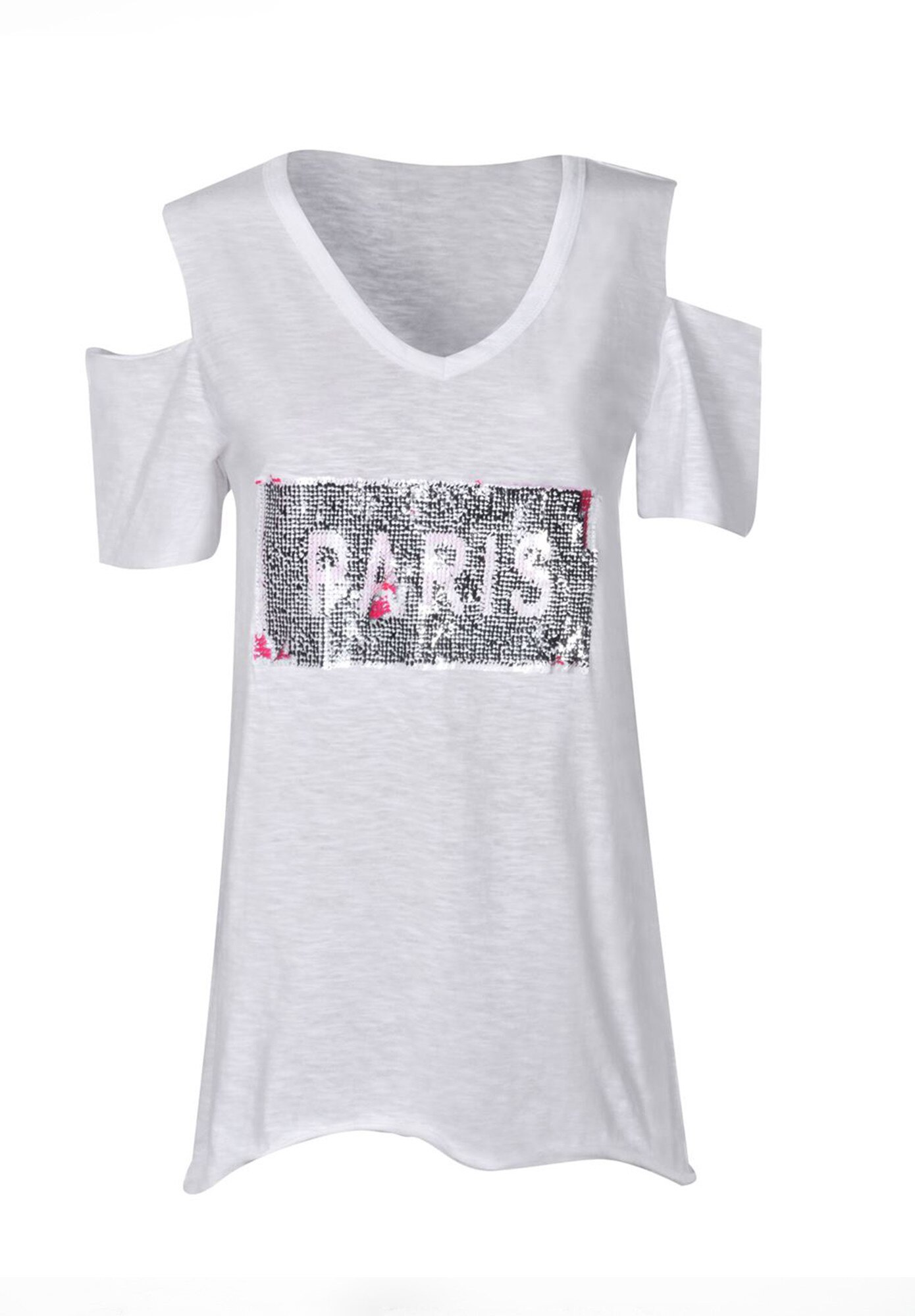 Tricou cu maneca scurta, Zola, Alb cu paiete Marime universala